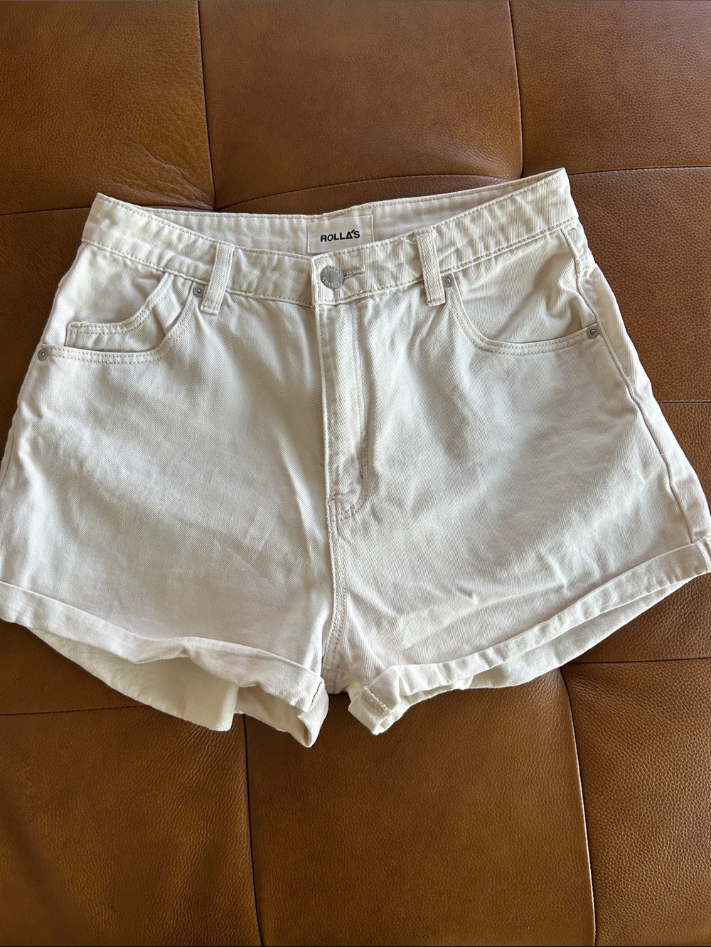ROLLA'S Cream High-Waist Denim Jean Shorts
